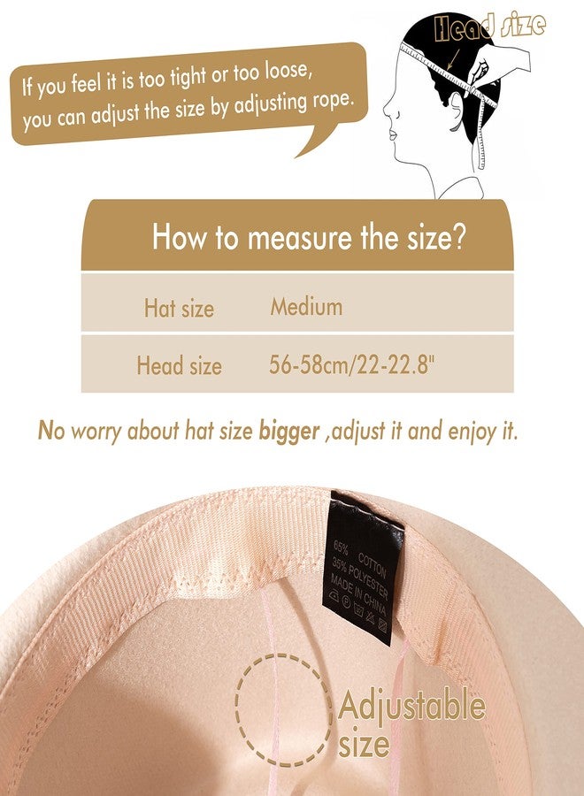 Gossifan Women's Felt Fedora Hat Wide Brim Panama Hats with Tassel-Beige - Image 4